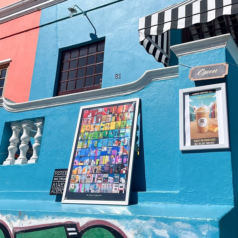 "Cape Town Colours" digital photo collage as poster at Lekka Coffee Co. in Bo-Kaap Cape Town