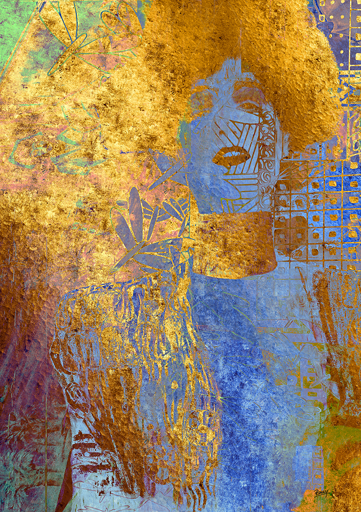 "Blue Dragonfly - Gold" - Digital art by Ronny Fischer